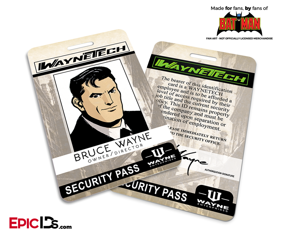 Batman Classic Comic WayneTech Cosplay ID Badge - Bruce Wayne Notched Hole